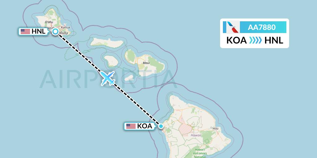 AA7880 American Airlines Flight Map: Kailua-Kona to Honolulu