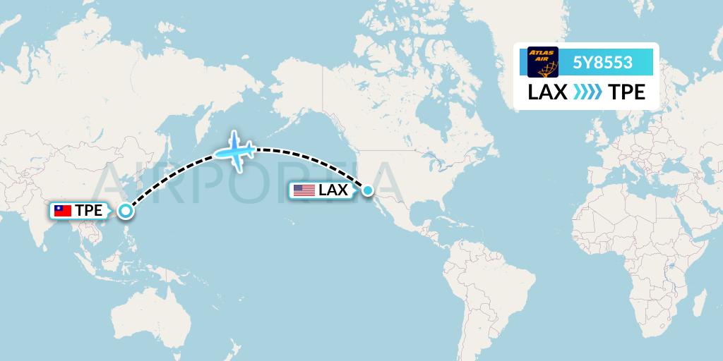5Y8553 Atlas Air Flight Map: Los Angeles to Taipei