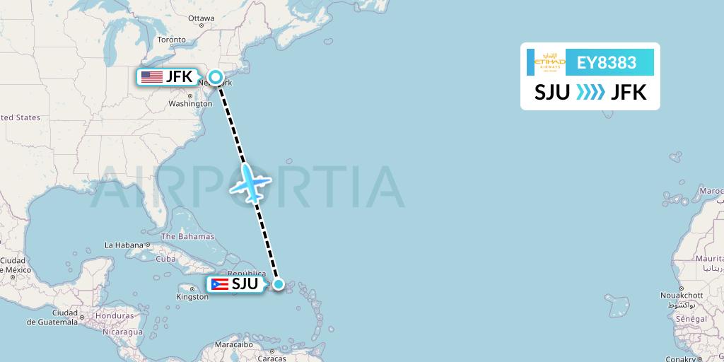 EY8383 Etihad Airways Flight Map: San Juan to New York
