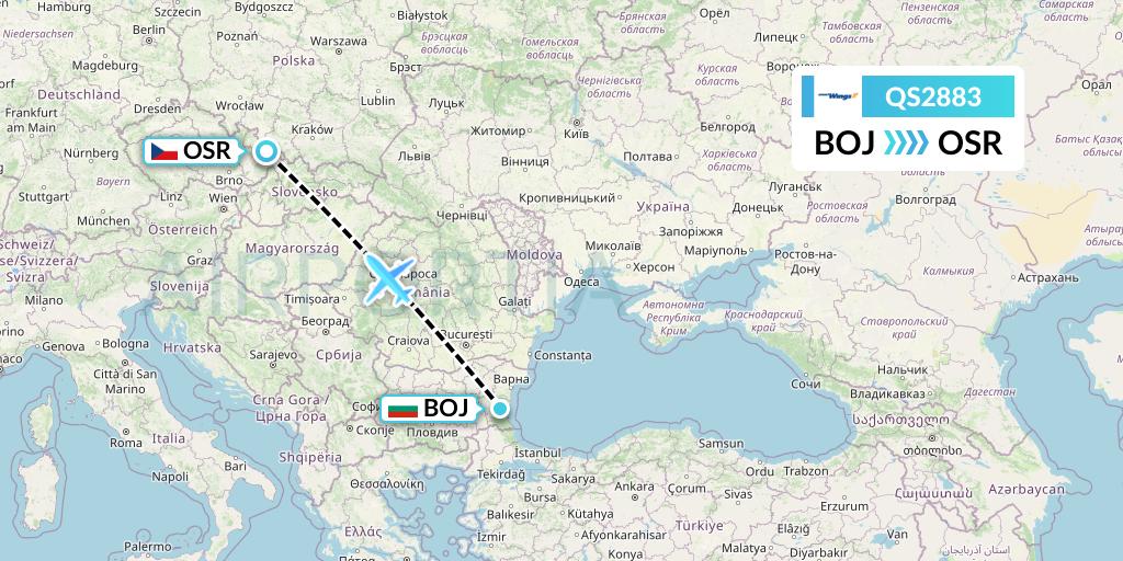 QS2883 Smartwings Flight Map: Burgas to Ostrava