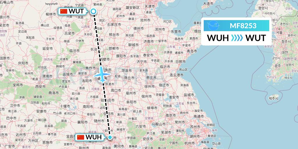 MF8253 Xiamen Airlines Flight Map: Wuhan to Taiyuan