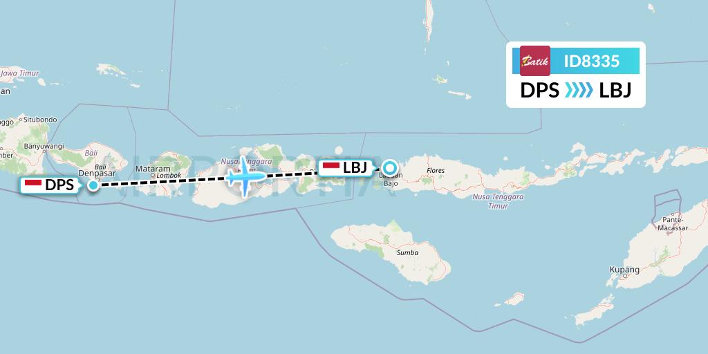 ID8335 Batik Air Flight Map: Denpasar to Labuan Bajo