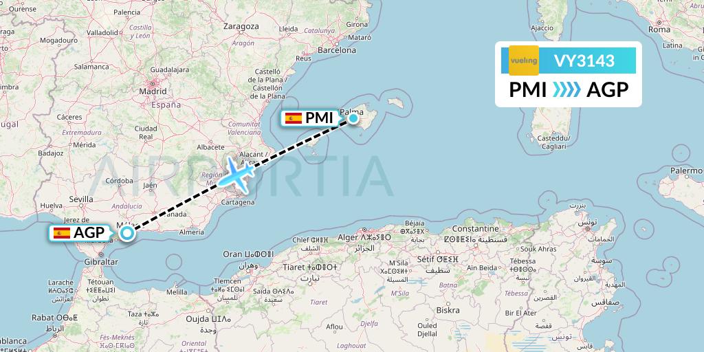 VY3143 Vueling Flight Map: Palma de Mallorca to Malaga