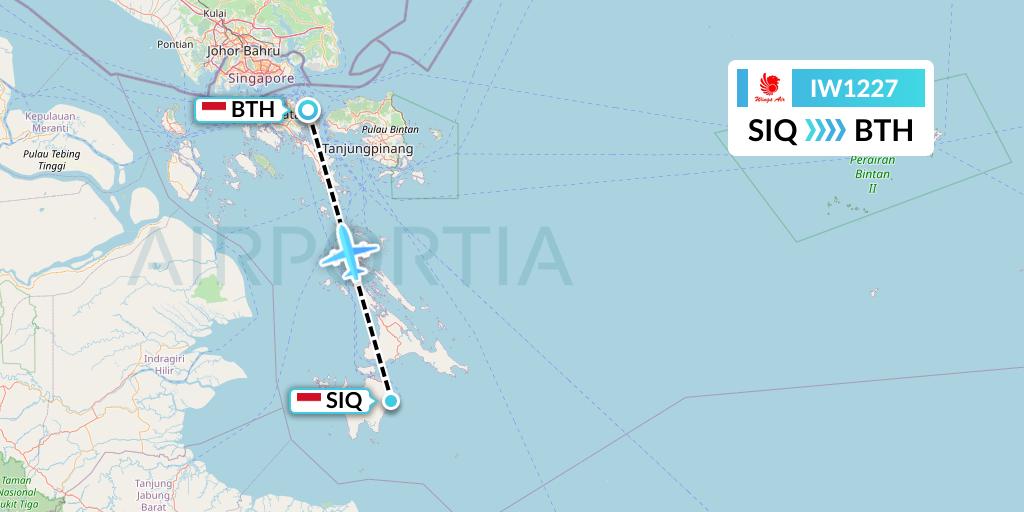 IW1227 Wings Air Flight Map: Pasirkuning-Singkep Island to Batam