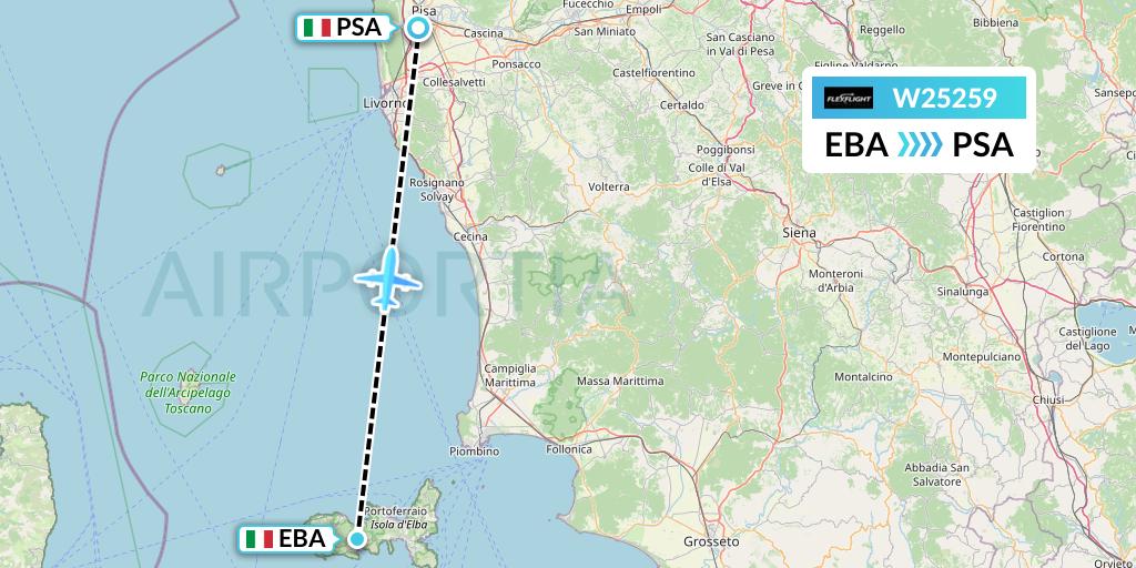 W25259 Flex Flight Flight Map: Elba to Pisa