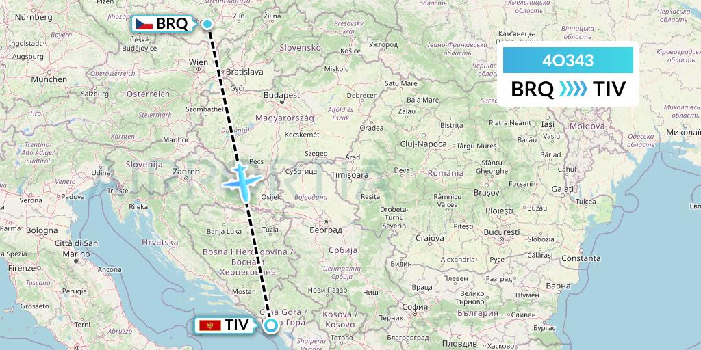 4O343 Air Montenegro Flight Map: Brno to Tivat