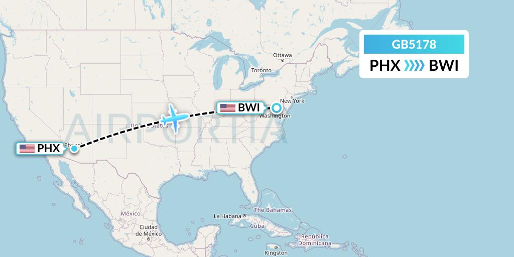 GB5178 ABX Air Flight Map: Phoenix to Baltimore