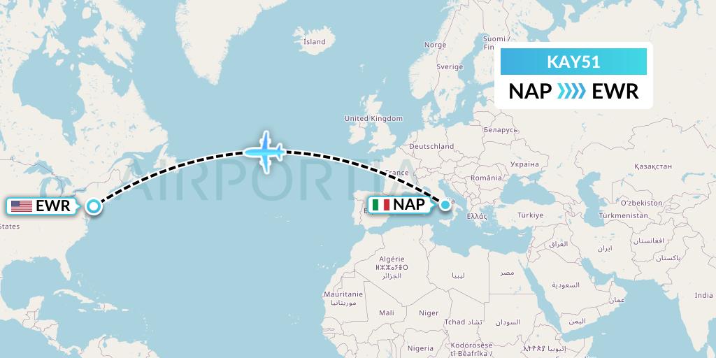 KAY51 K5-Aviation Germany Flight Map: Naples to New York