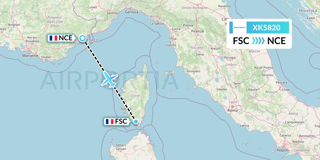 XK5820 Air Corsica Flight Map: Figari to Nice