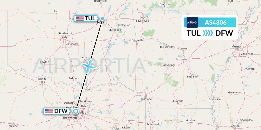 AS4306 Alaska Airlines Flight Map: Tulsa to Dallas