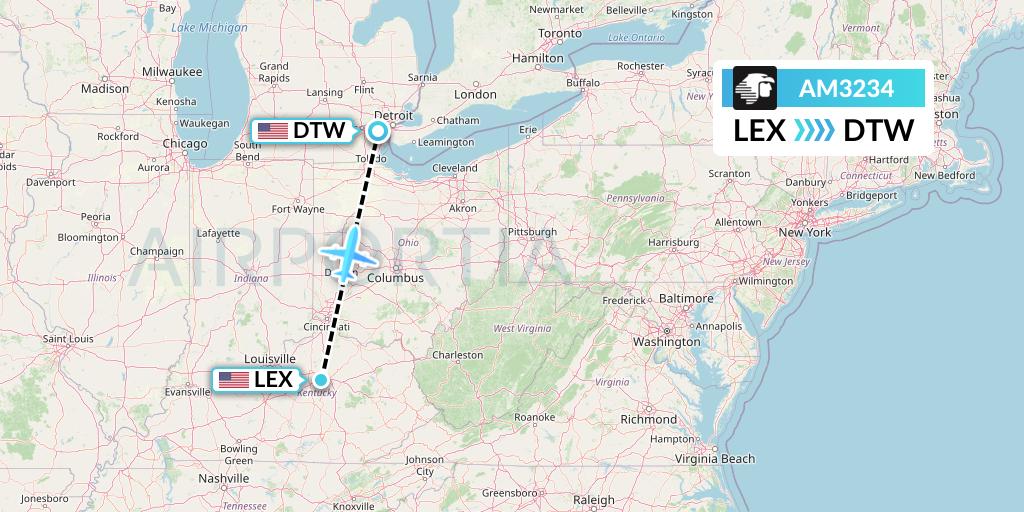 AM3234 Aeromexico Flight Map: Lexington to Detroit