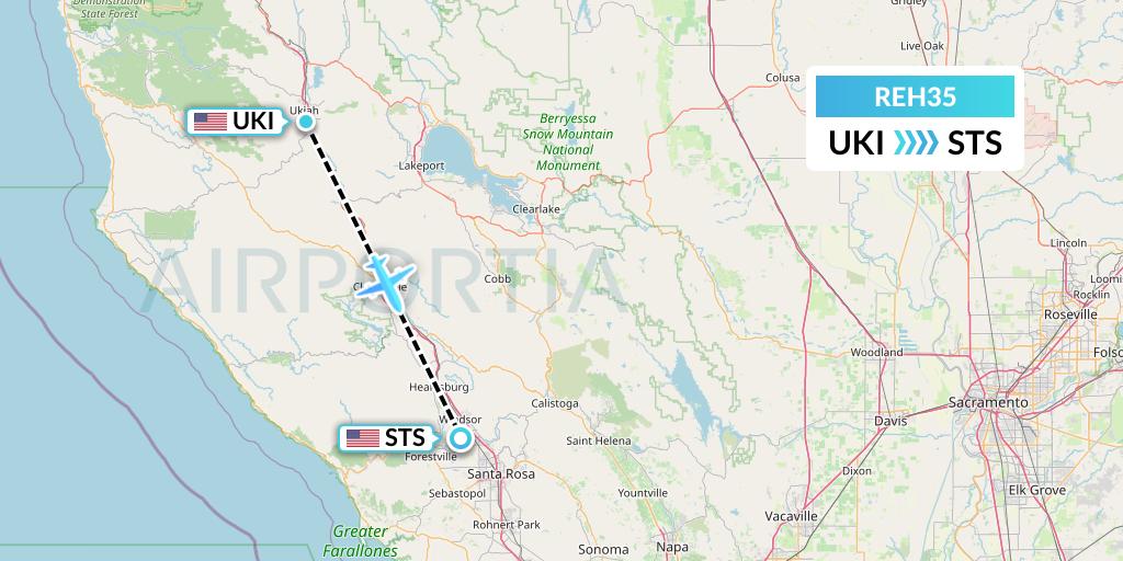 REH35 Reach Air Medical Services Flight Map: Ukiah to Santa Rosa
