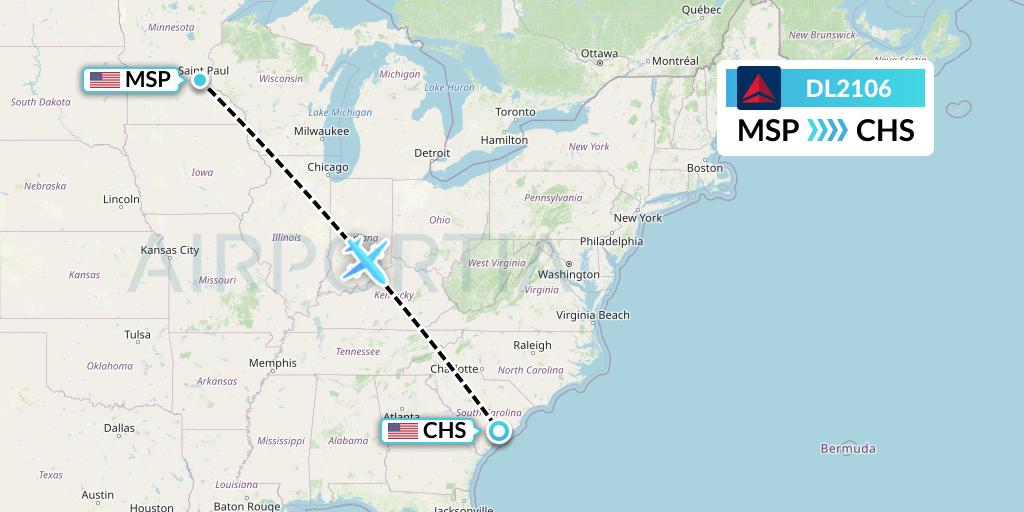 DL2106 Delta Air Lines Flight Map: Minneapolis to Charleston