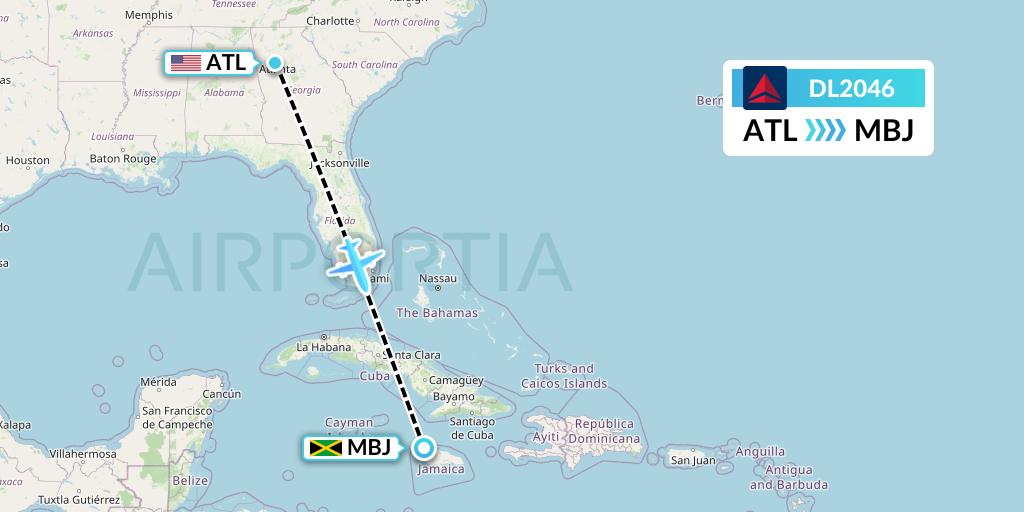 DL2046 Delta Air Lines Flight Map: Atlanta to Montego Bay