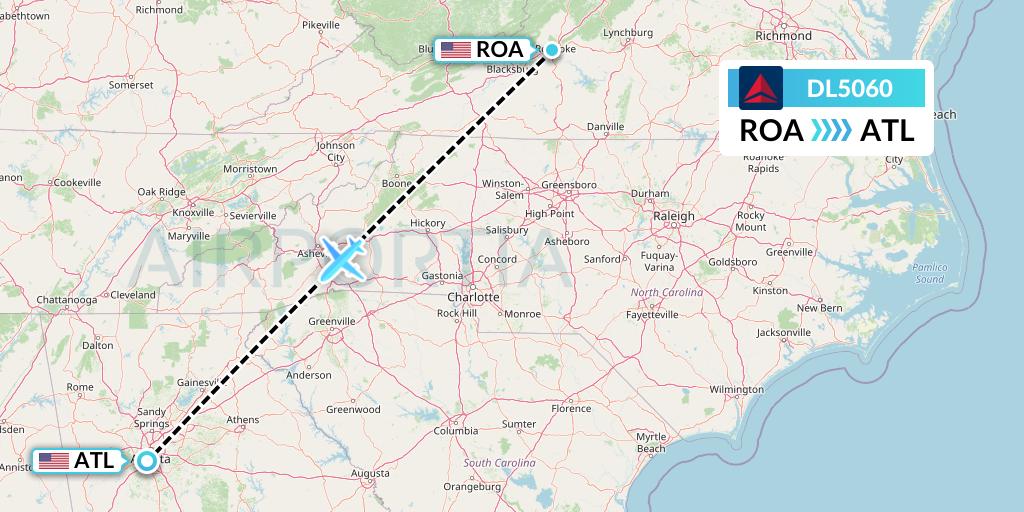 DL5060 Delta Air Lines Flight Map: Roanoke to Atlanta