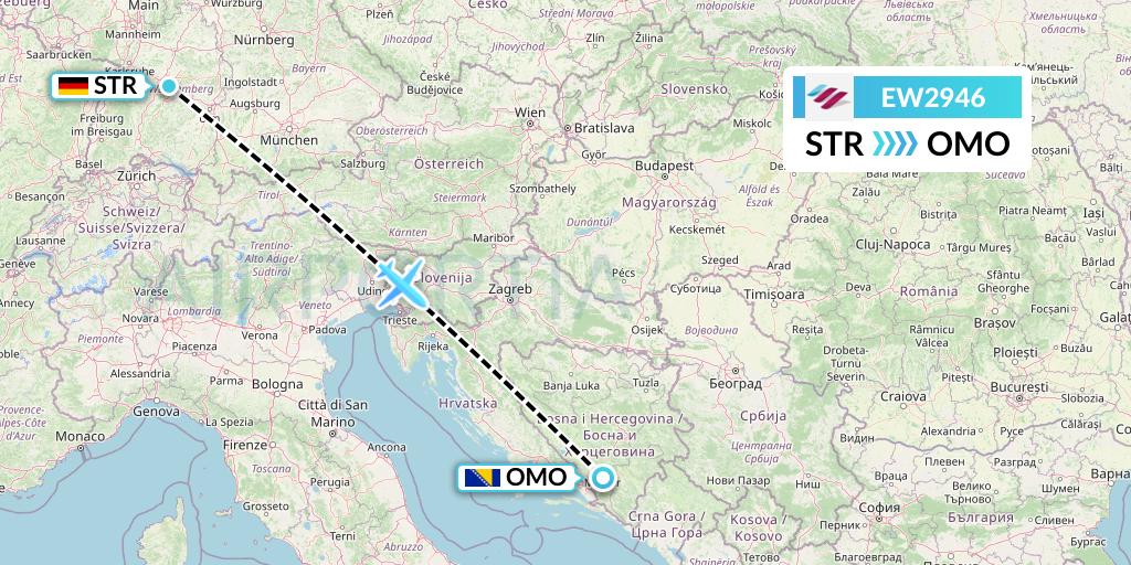 EW2946 Eurowings Flight Map: Stuttgart to Mostar