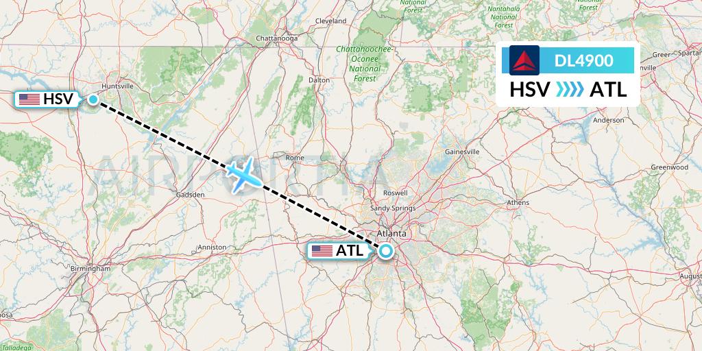 DL4900 Delta Air Lines Flight Map: Huntsville to Atlanta