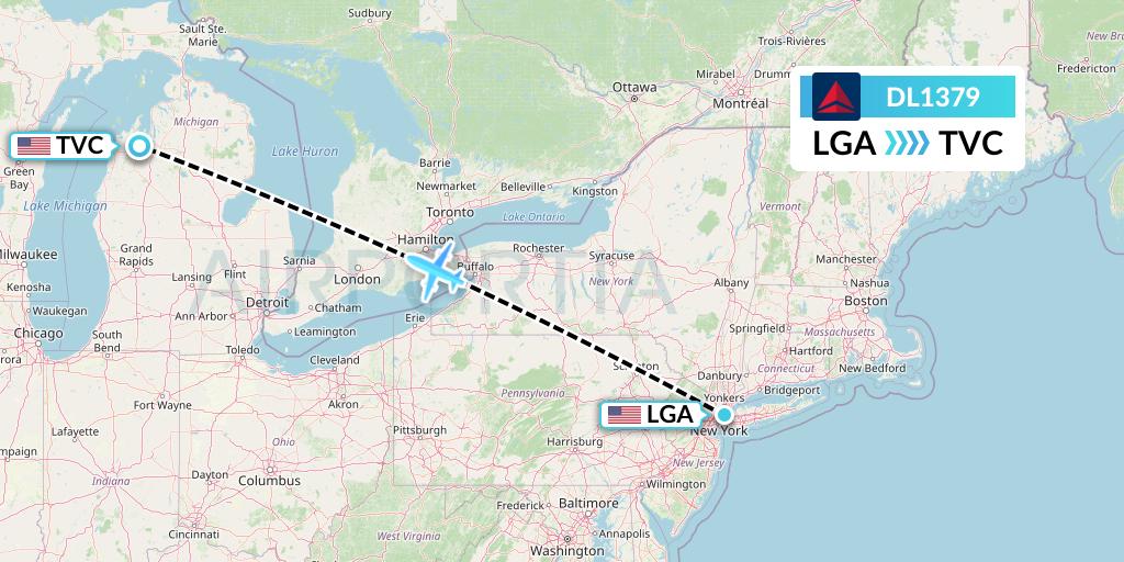 DL1379 Delta Air Lines Flight Map: New York to Traverse City