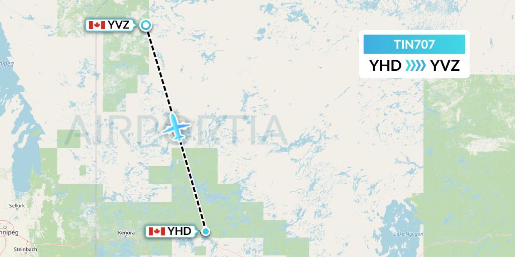 TIN707 Air Tindi Flight Map: Dryden to Deer Lake