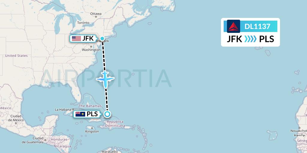 DL1137 Delta Air Lines Flight Map: New York to Providenciales