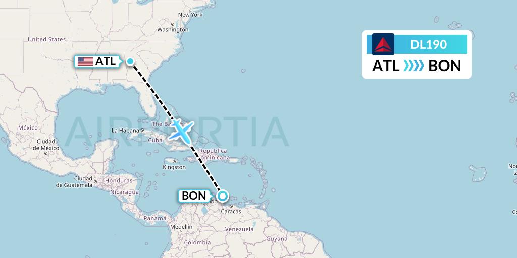 DL190 Delta Air Lines Flight Map: Atlanta to Bonaire