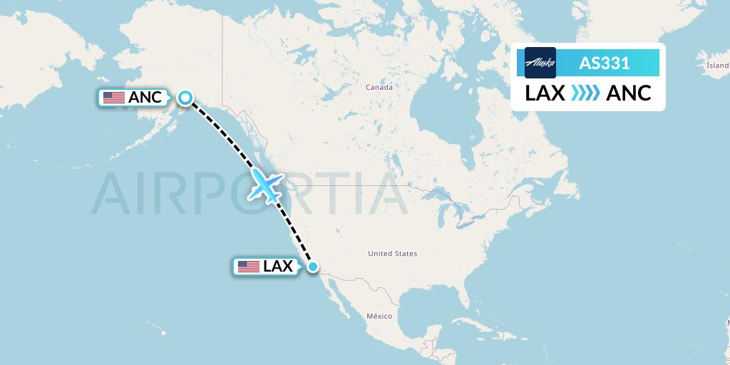AS331 Alaska Airlines Flight Map: Los Angeles to Anchorage