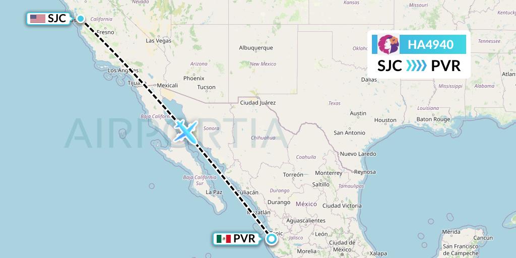 HA4940 Hawaiian Airlines Flight Map: San Jose to Puerto Vallarta