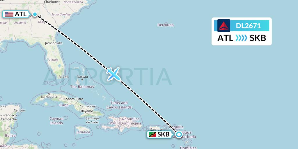 DL2671 Delta Air Lines Flight Map: Atlanta to Basseterre