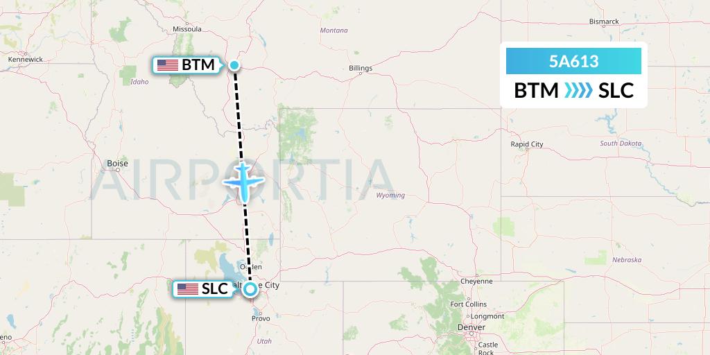 5A613 Alpine Air Express Flight Map: Butte to Salt Lake City
