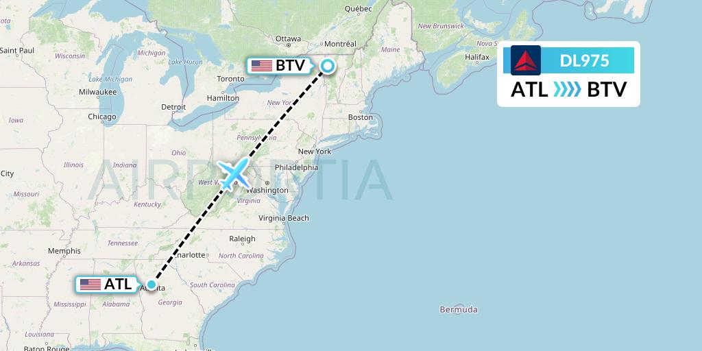 DL975 Delta Air Lines Flight Map: Atlanta to Burlington