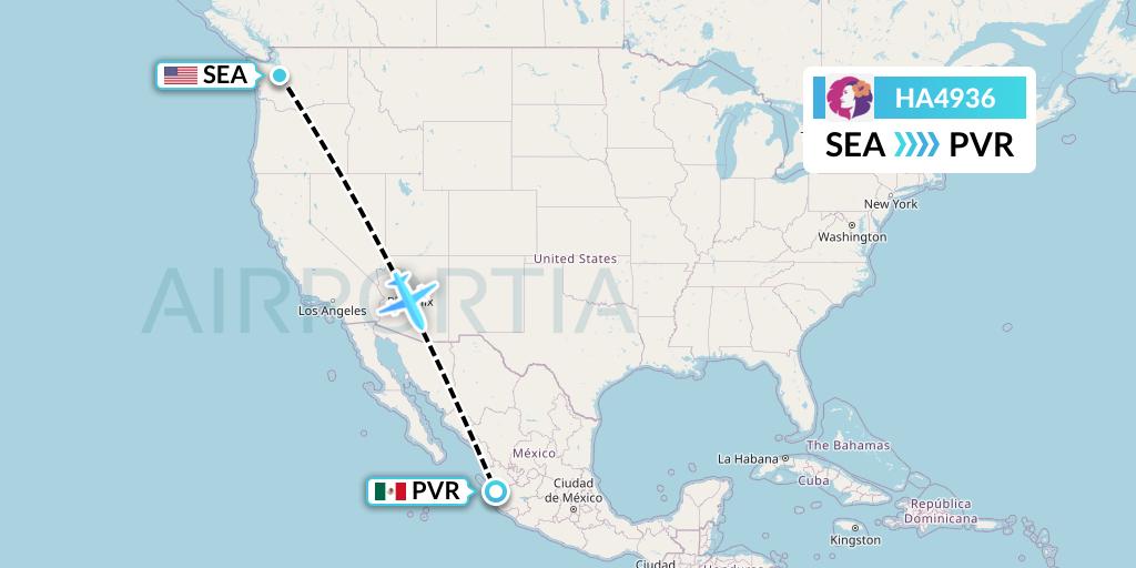 HA4936 Hawaiian Airlines Flight Map: Seattle to Puerto Vallarta