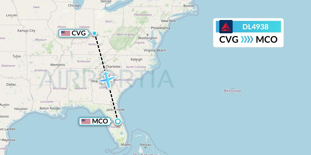 DL4938 Delta Air Lines Flight Map: Cincinnati to Orlando