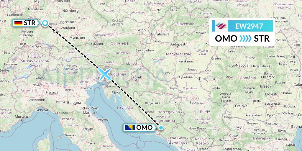 EW2947 Eurowings Flight Map: Mostar to Stuttgart
