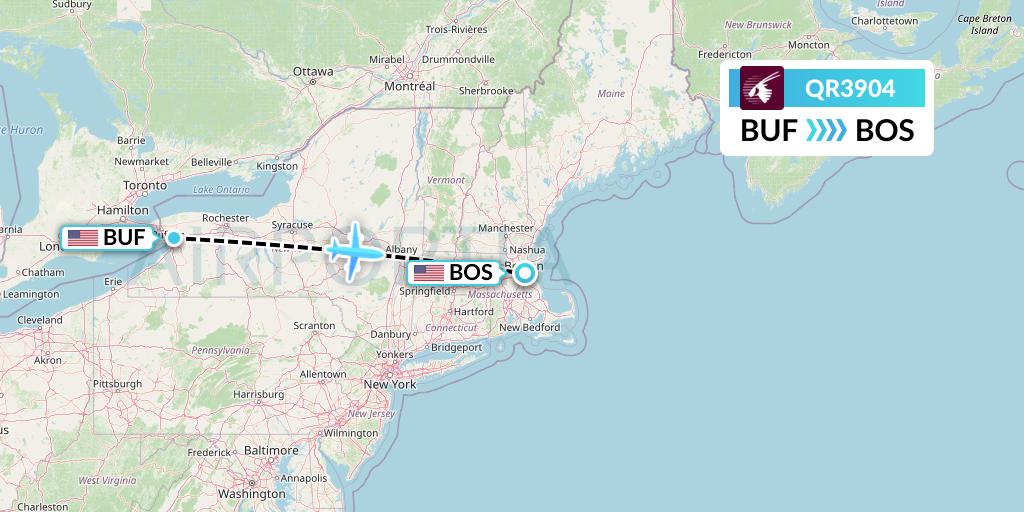 QR3904 Qatar Airways Flight Map: Buffalo to Boston