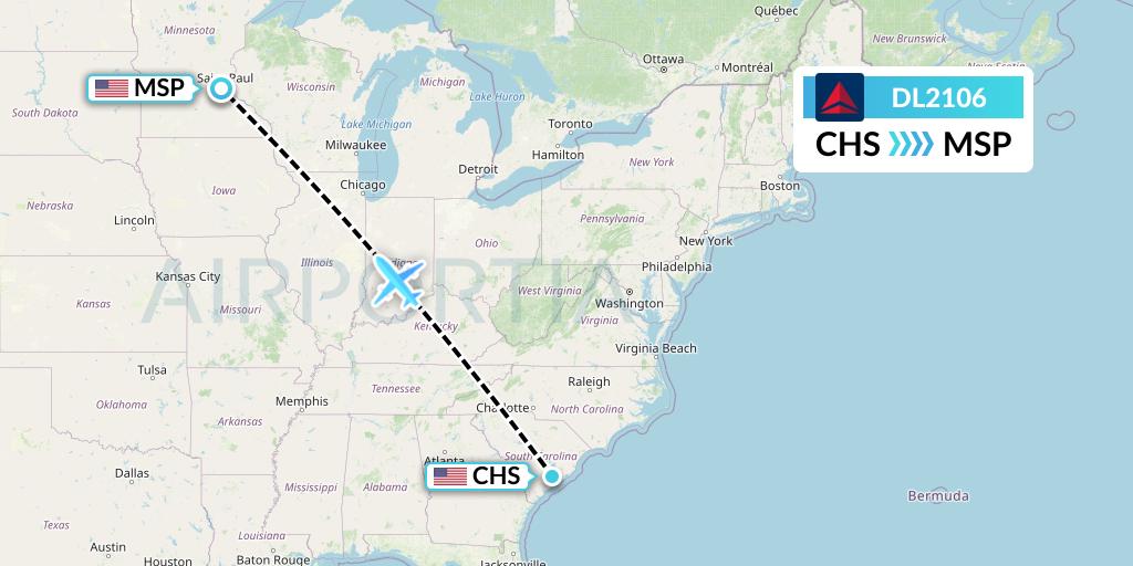 DL2106 Delta Air Lines Flight Map: Charleston to Minneapolis