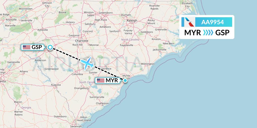 AA9954 American Airlines Flight Map: Myrtle Beach to Greenville-Spartanburg