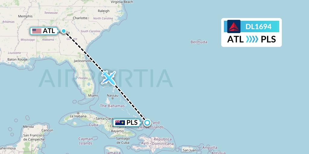 DL1694 Delta Air Lines Flight Map: Atlanta to Providenciales