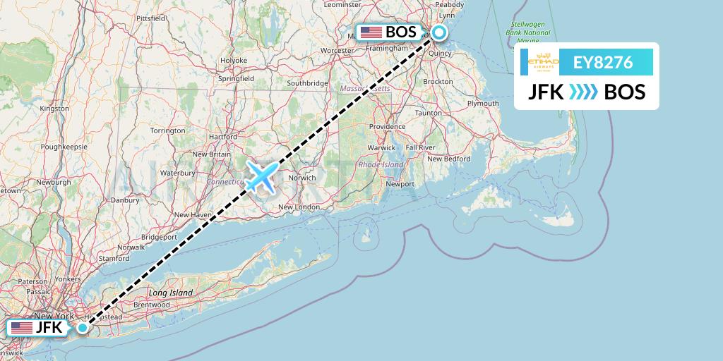 EY8276 Etihad Airways Flight Map: New York to Boston