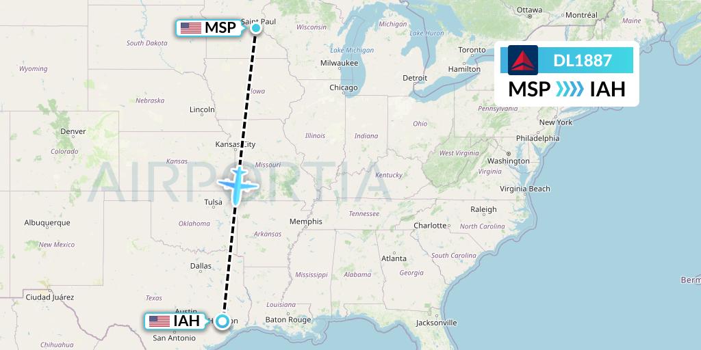 DL1887 Delta Air Lines Flight Map: Minneapolis to Houston