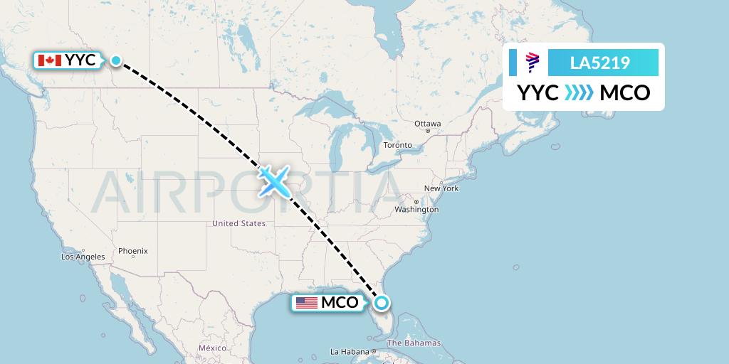 LA5219 LAN Airlines Flight Map: Calgary to Orlando