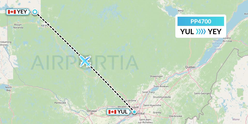 PP4700 Jet Aviation Business Jets Flight Map: Montreal to Amos