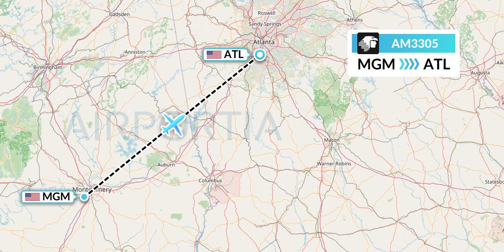 AM3305 Aeromexico Flight Map: Montgomery to Atlanta