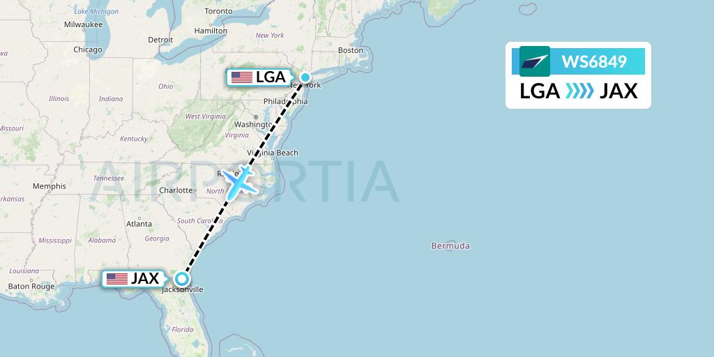 WS6849 WestJet Flight Map: New York to Jacksonville