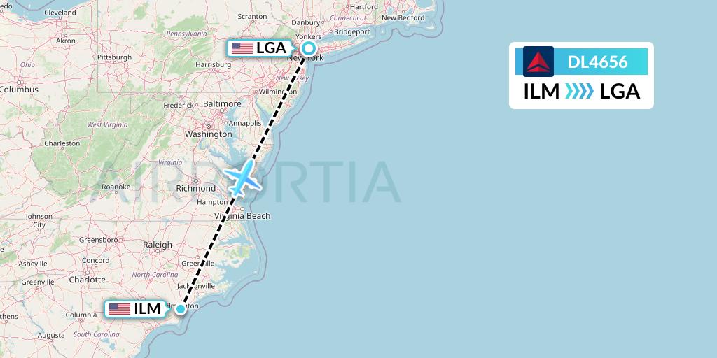 DL4656 Delta Air Lines Flight Map: Wilmington to New York