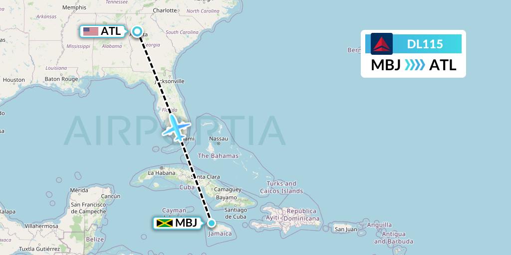 DL115 Delta Air Lines Flight Map: Montego Bay to Atlanta