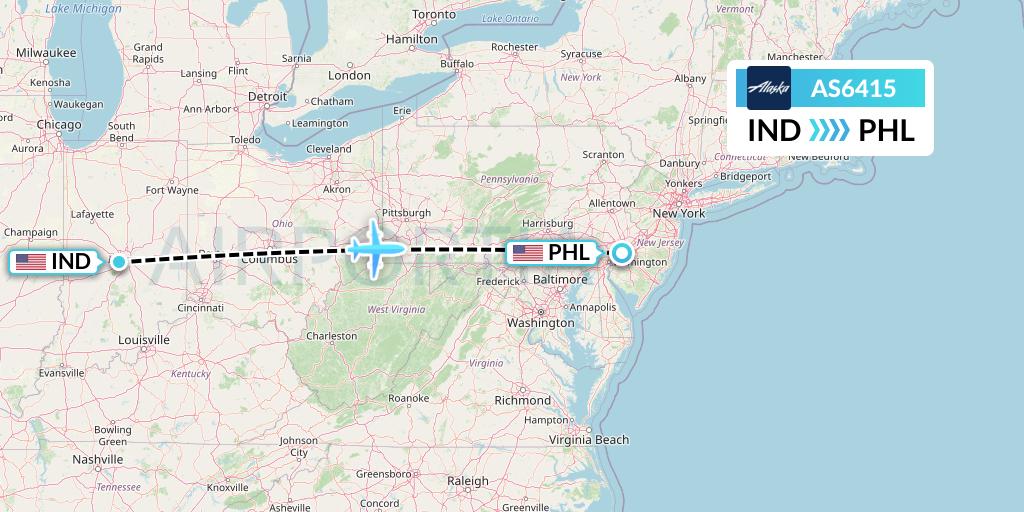 AS6415 Alaska Airlines Flight Map: Indianapolis to Philadelphia