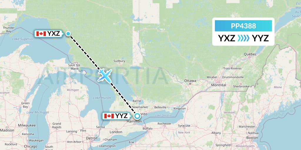 PP4388 Jet Aviation Business Jets Flight Map: Wawa to Toronto