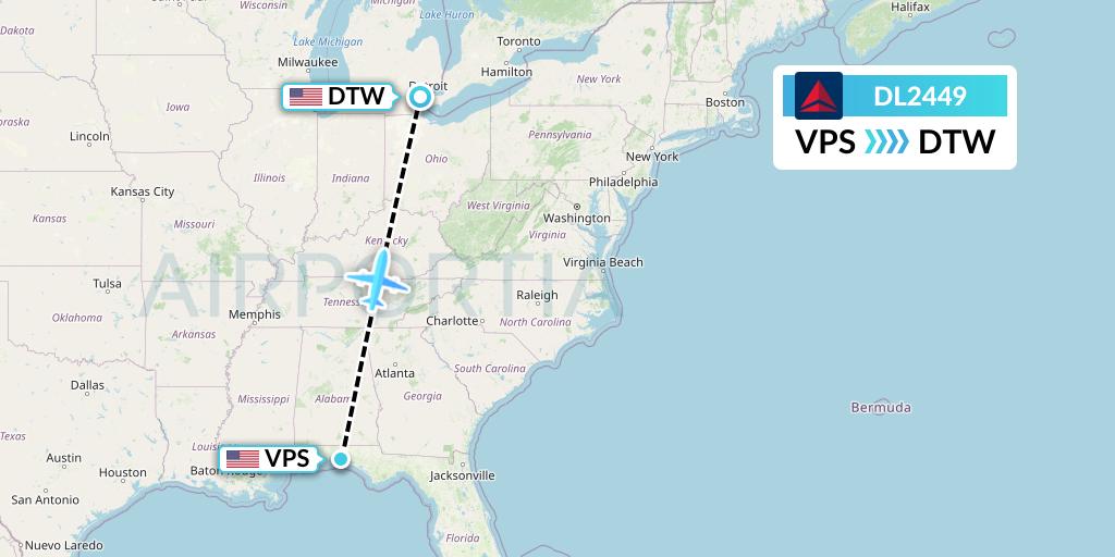 DL2449 Delta Air Lines Flight Map: Valparaiso to Detroit