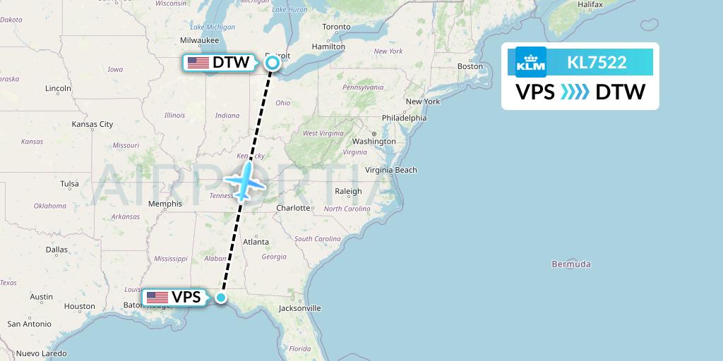 KL7522 KLM Flight Map: Valparaiso to Detroit