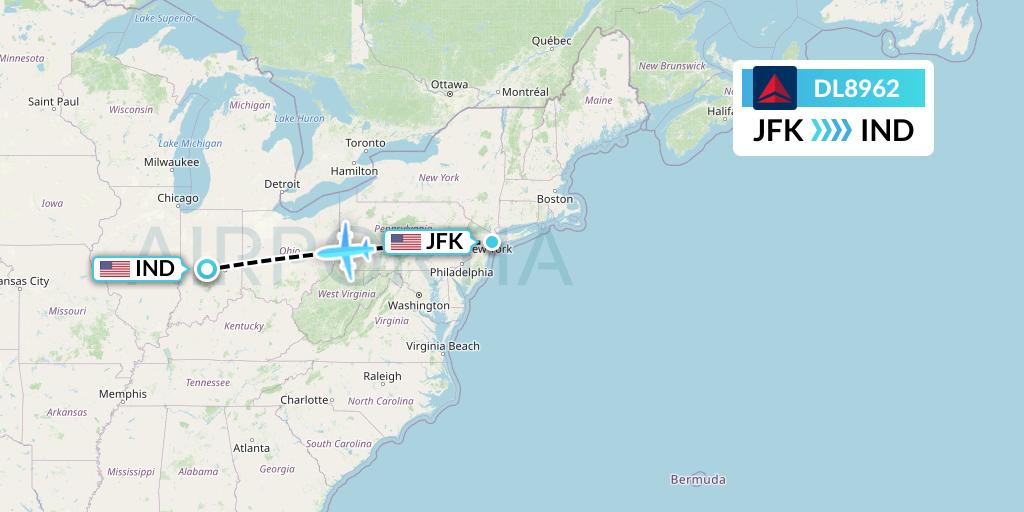 DL8962 Delta Air Lines Flight Map: New York to Indianapolis